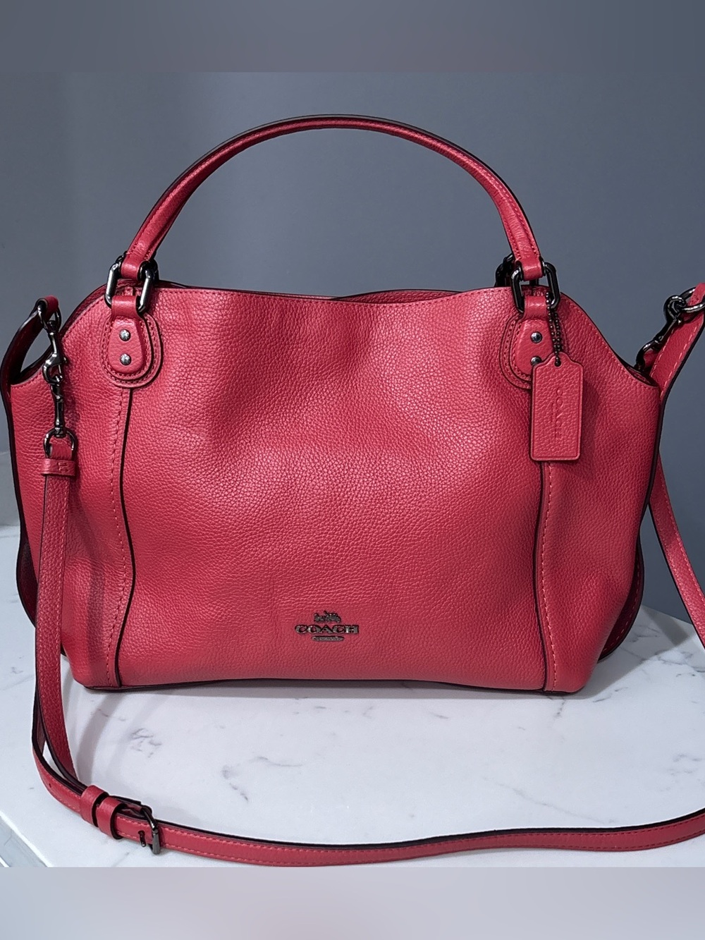 COACH Edie 28 Shoulder Bag Pebbled Leather 57124 Crossbody Strap